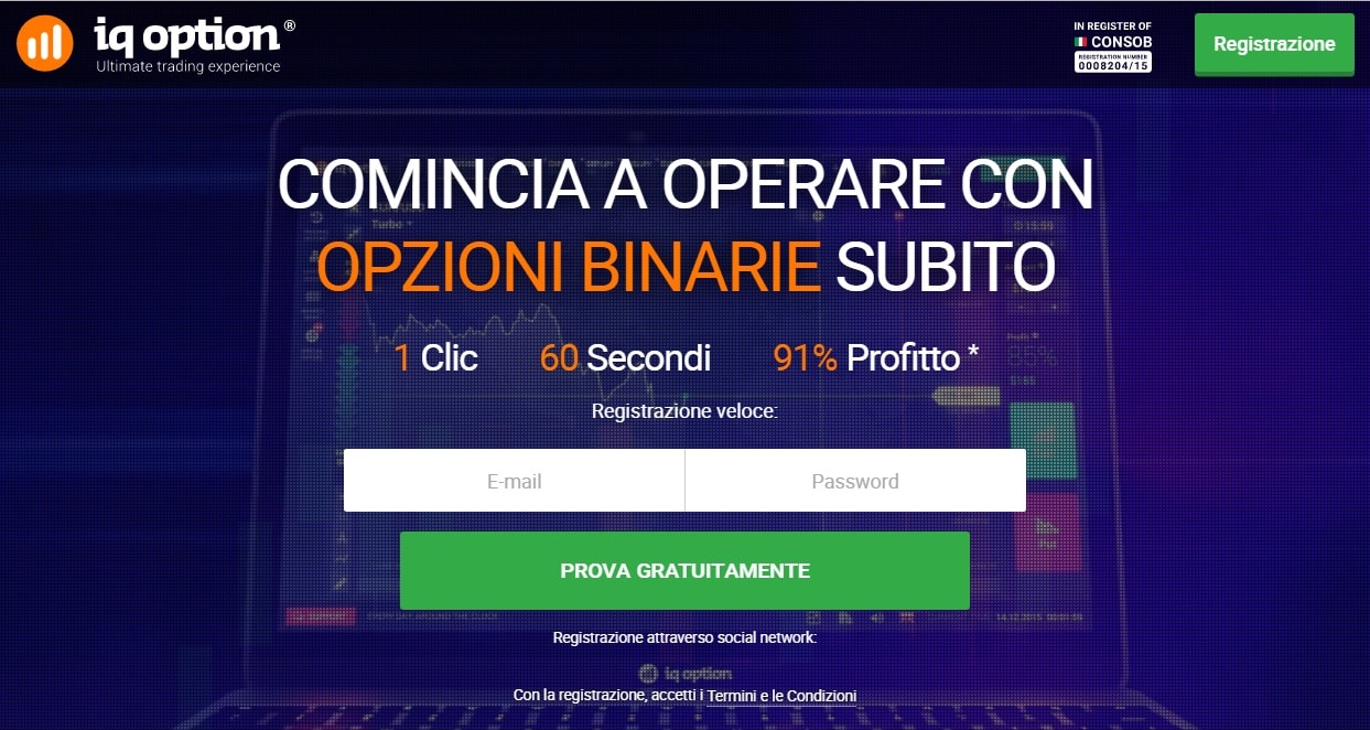 Registrazione su IQ Option