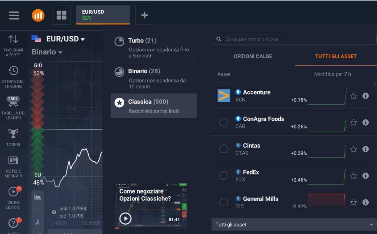 conto demo opzioni binarie iq option