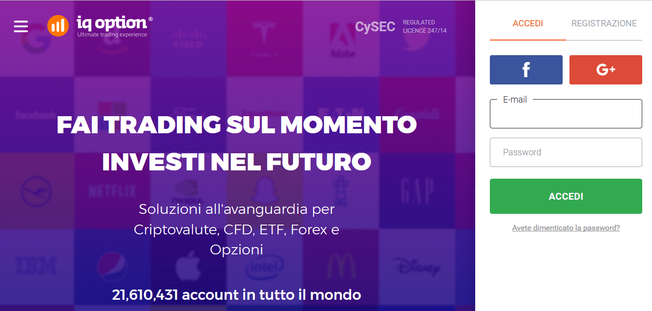 esempio accesso IQ Option accesso IQ Option
