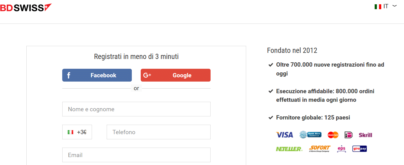 registrazione Bdswiss