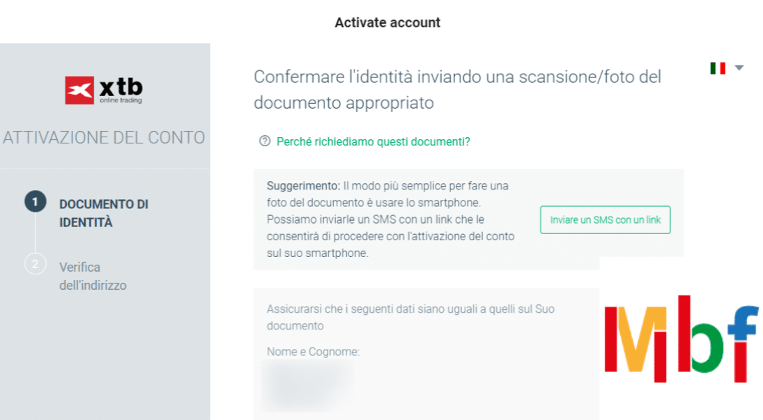 prova di identità xtb