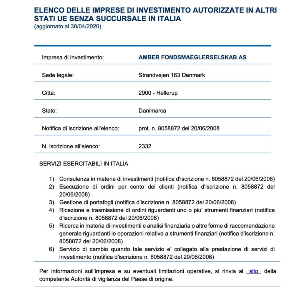 Truffa Amber AM? Anche la notifica Consob è falsa