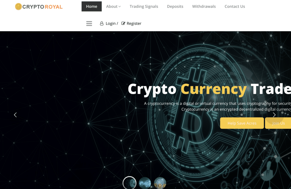 Il sito truffa di CryptoRoyal.io