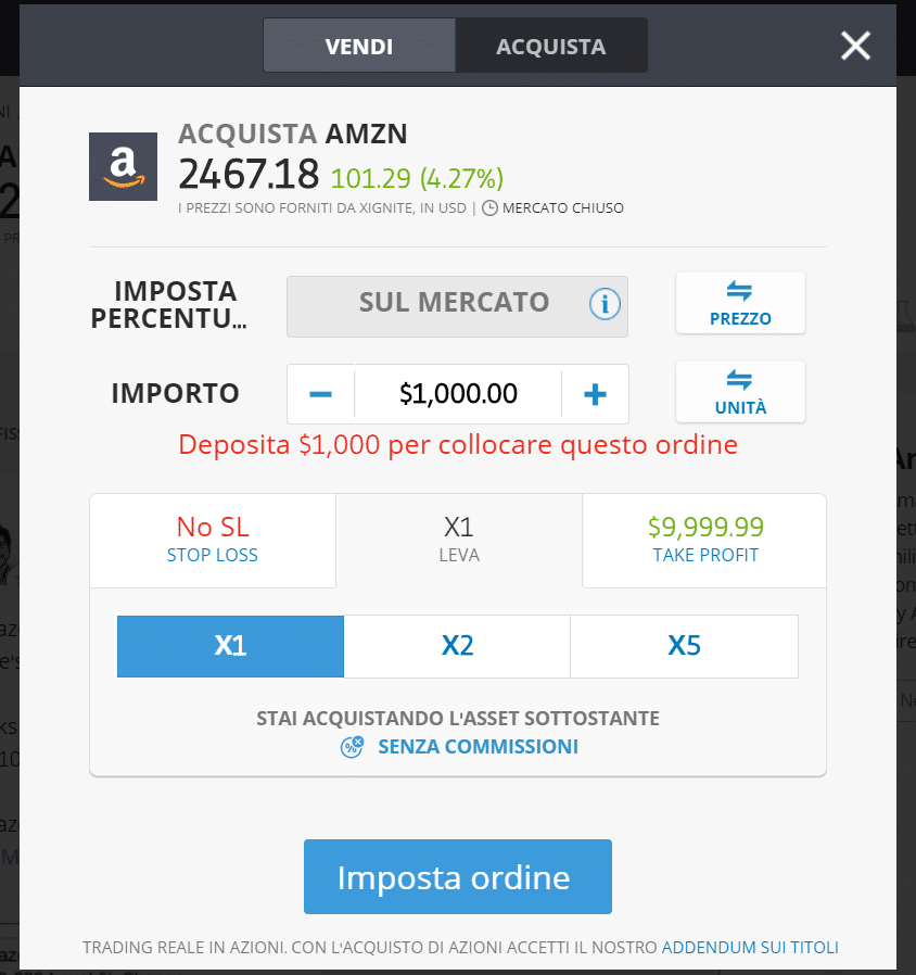 Trading azioni reali su etoro - sempio pratico
