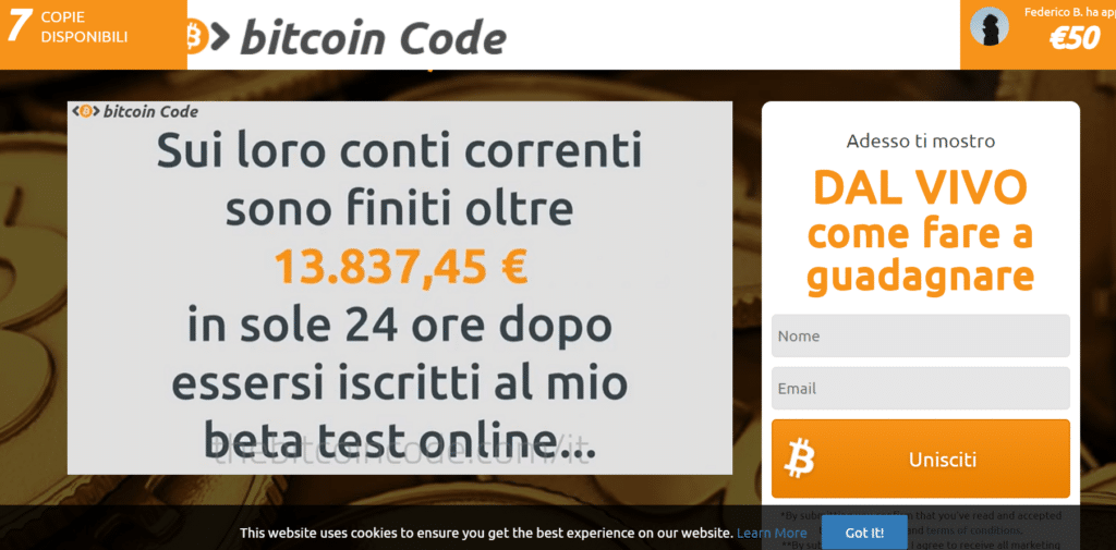 Bitcoin code è una truffa o un sistema sicuro ed affidabile? Analisi completa del broker con opinioni e recensioni reali.