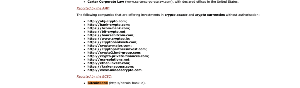 Consob Bitcoin Bank segnalazione