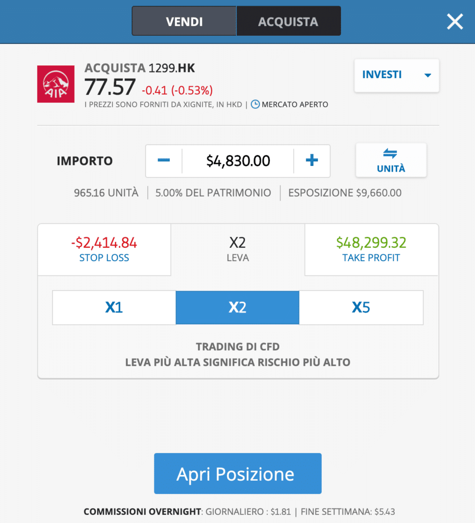 Ordine CFD azioni AIA GROUP