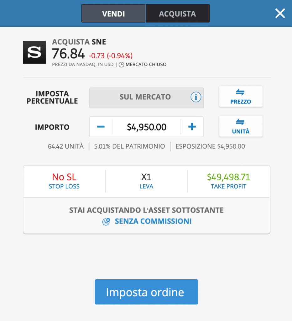 comprare azioni sony con etoro