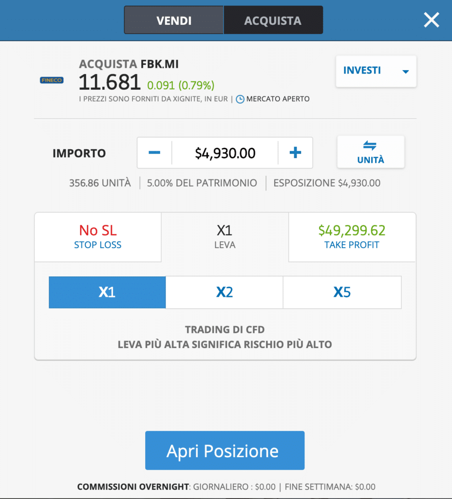 etoro compra azioni fineco senza commissioni