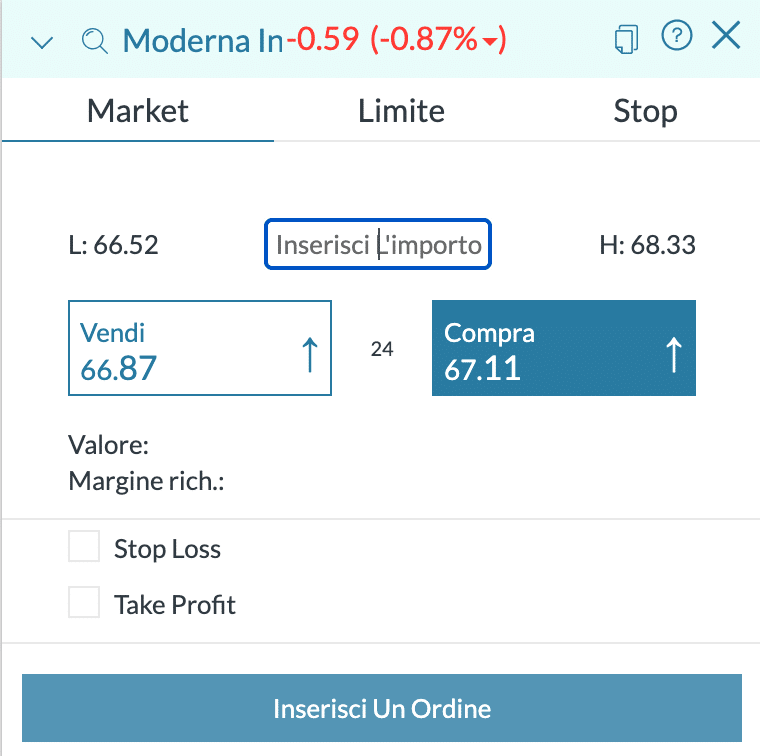 Trade.com schermata di ordine