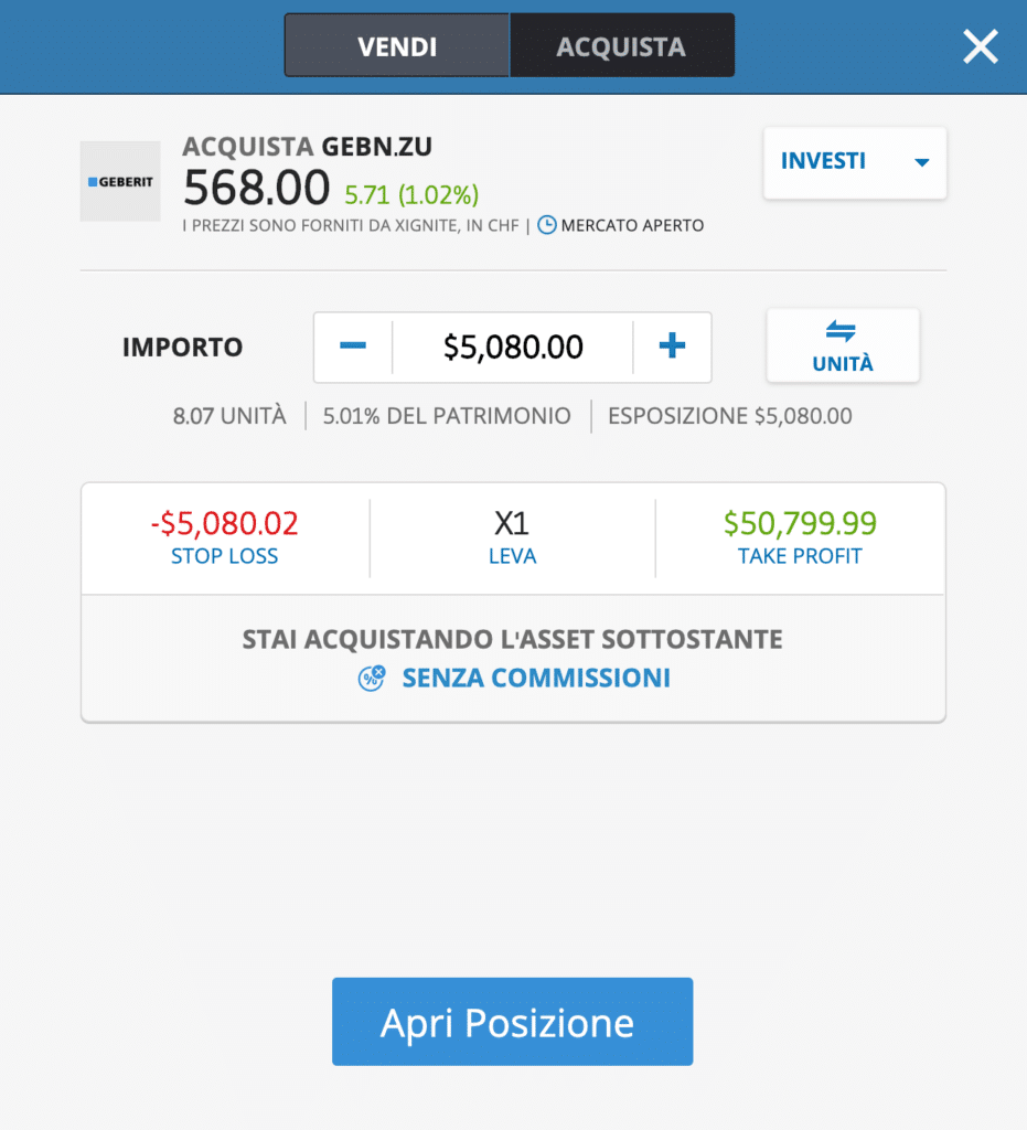 Azioni Geberit no commissione - acquisto tramite eToro