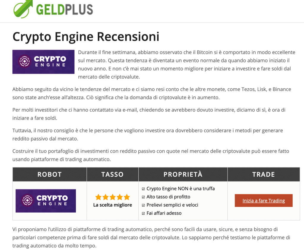 Sito truffa CryptoEngine recensione falsa