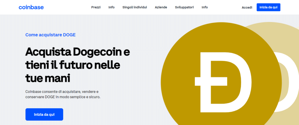 Immagine che mostra che è possibile acquistare Dogecoin su Coinbase.