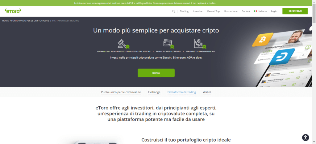 Screenshot tratto dal sito ufficiale di eToro.