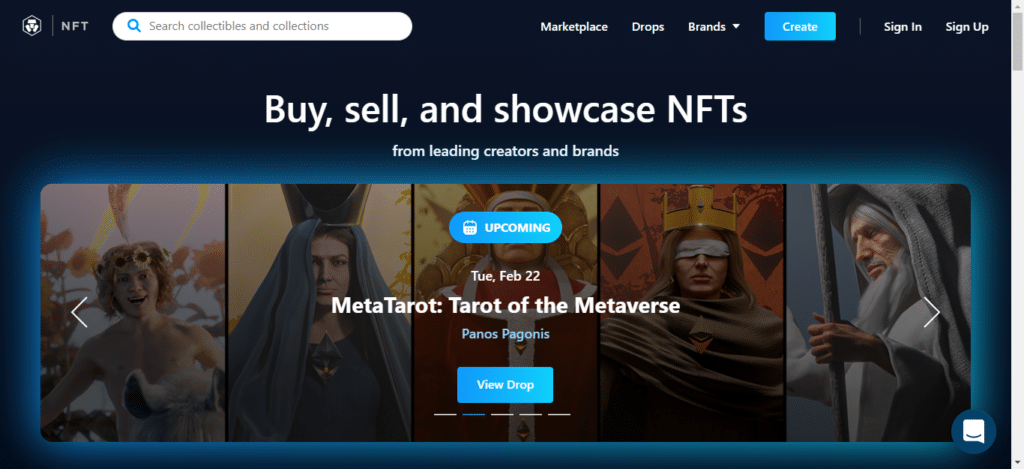 Screenshot dalla pagina ufficiale di Crypto.com che mostra la possibilità di comprare e vendere NFT.
