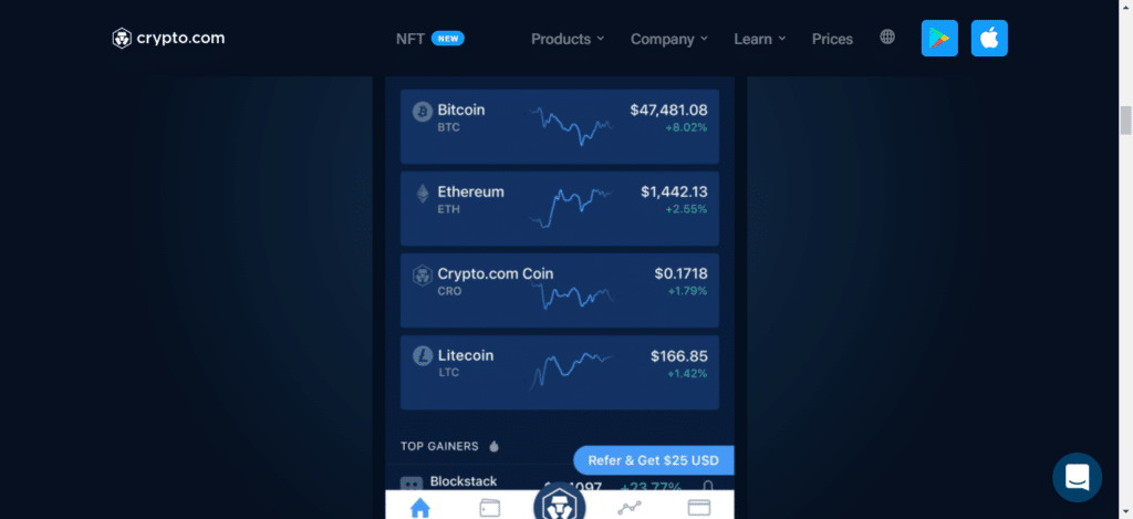 Screenshot del sito ufficiale della pagina di Crypto.com