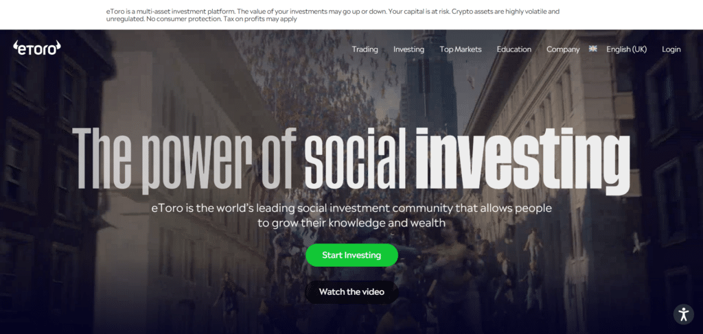 Screenshot tratto dal sito ufficiale di eToro che mostra il Social Trading.
