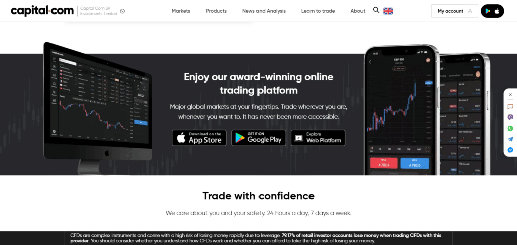 Screnshot tratto dal sito ufficiale di eToro che mostra la premiata piattaforma di trading online di Capital.com