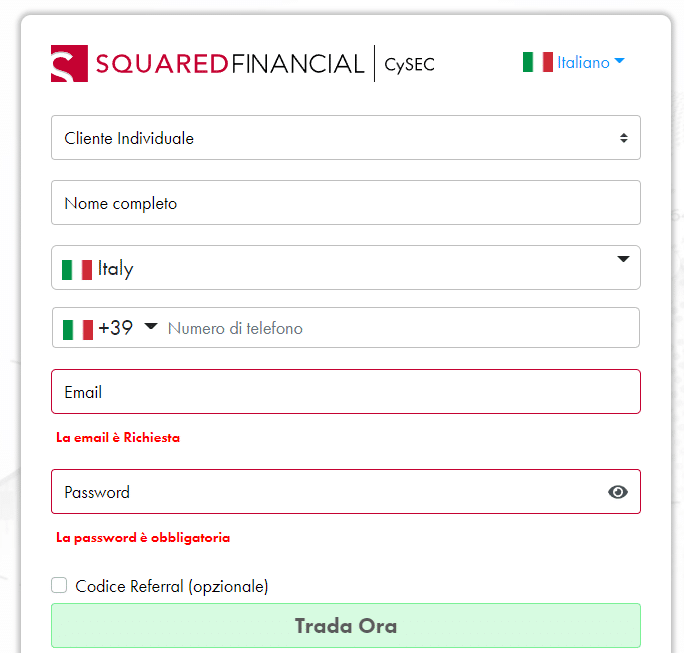 come registrarsi su SquaredFinancial e muovere i primi passi sul sito del broker