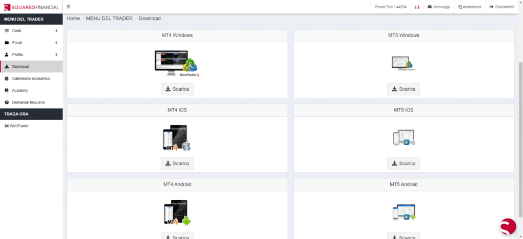 come scaricare MetaTrader dopo aver aperto un conto di trading con il broker SquaredFinancial