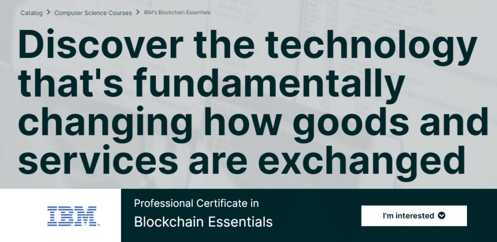 copertina ufficiale del corso Blockchain Essentials pubblicato da IBM su EdX