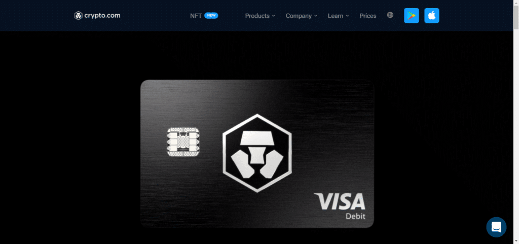 Immagine tratta dal sito ufficiale di Crypto.com che mostra la possibilità di usfruire della carta VISA di crypto.com