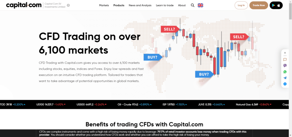 Immagine che mostra l'offerta di trading CFD sulla piattaforma di Capital.com