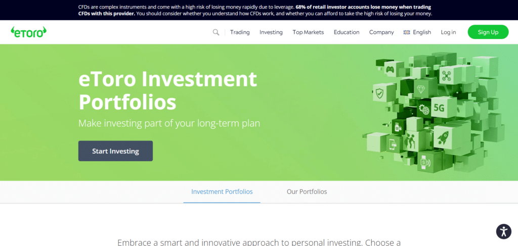 Immagine che mostra la possibilità di utilizzare i CopyPortfolios su eToro.