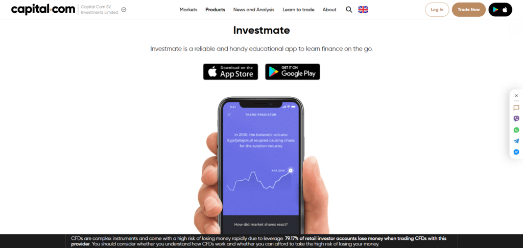 Immagine che mostra Investmate l'app educativa di Capital.com