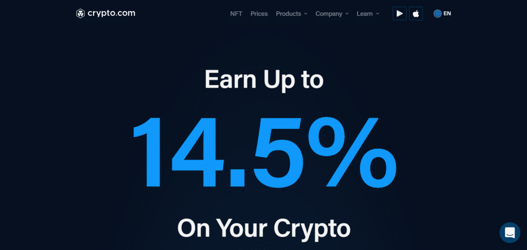 Immagine che mostra che con Crypto Earn puoi guadagnare fino al 14.5% di interessi sulle tue criptovalute