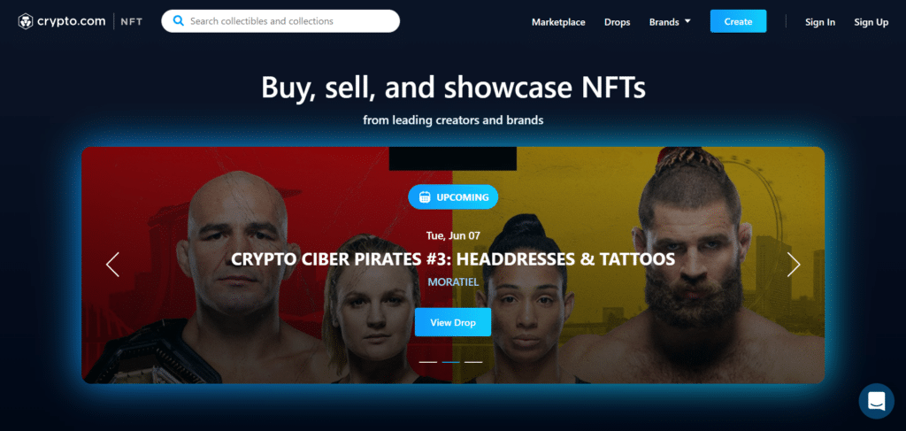 Immagine tratta dal sito ufficiale che mostra il mercato NFT di Crypto.com.