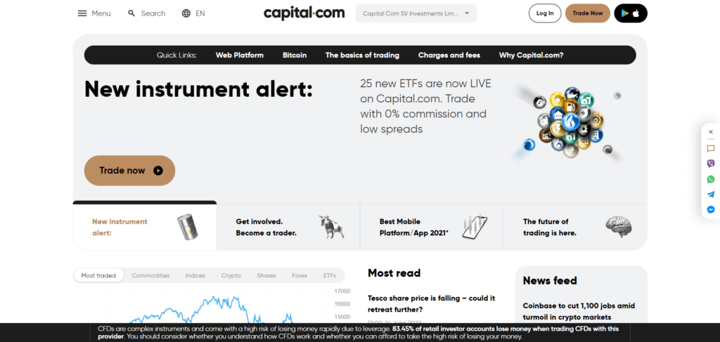 Immagine che mostra alcune delle notizie riguardanti il trading presenti sul sito ufficiale di Capital.com
