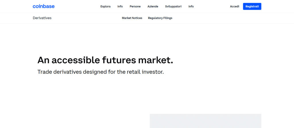 Immagine che mostra la possibilità di fare trading di futures su Coinbase.