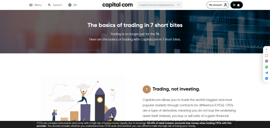 Immagine che mostra parte dell'offerta educativa di Capital.com