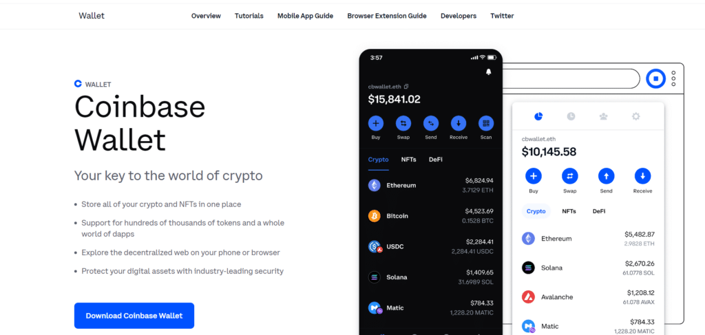 Immagine che mostra il wallet gratuito messo a disposizione da Coinbase.