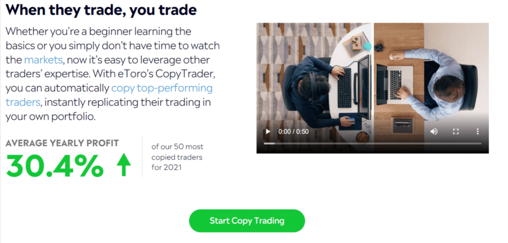 Immagine che mostra il CopytTrading di eToro.