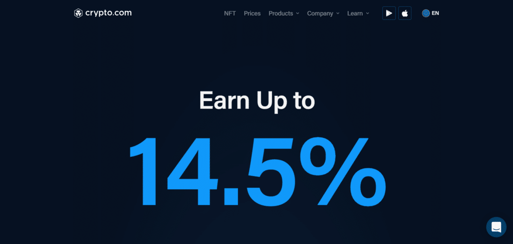 Immagine che mostra come su Crypto.com sia possibile guadagnare fino al 14.5% grazie al programma Crypto Earn.