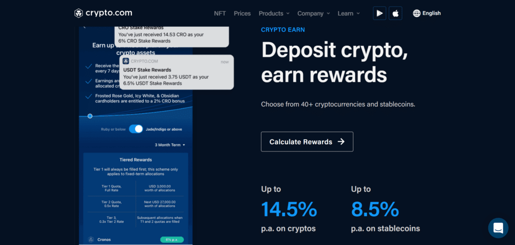 Immagine che mostra la possibilità di poter guadagnare criptovalute su Crypto.com grazie a Crypto Earn