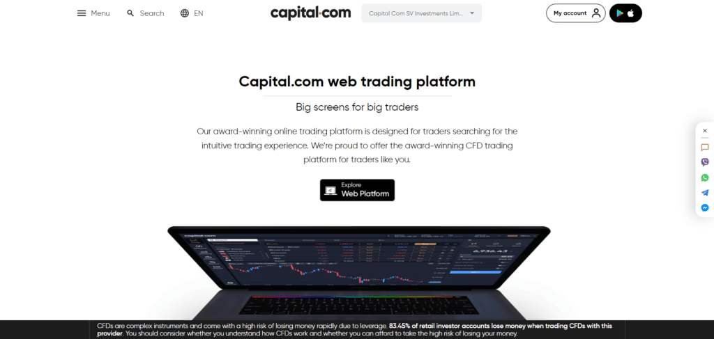 Immagine che mostra come la piattaforma Web di Capital.com sia tra le migliori al mondo.