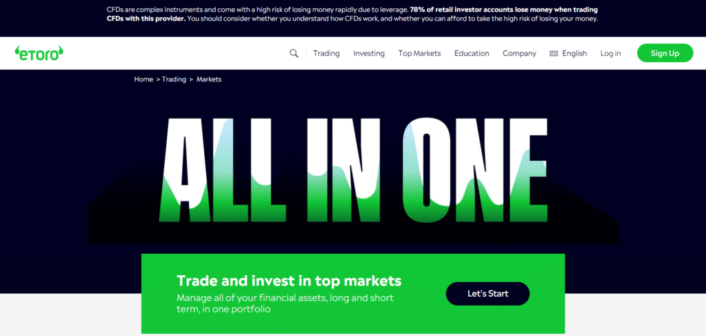 Immagine che mostra come su eToro sia possibile investire su diversi mercati.