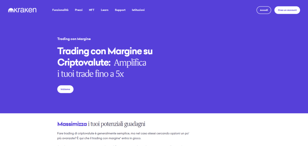 Immagine che mostra la possibilità su Kraken di fare trading con margine.