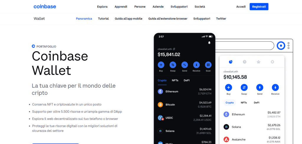 Immagina che mostra come Coinbase offre un wallet virtuale completamente gratuito.