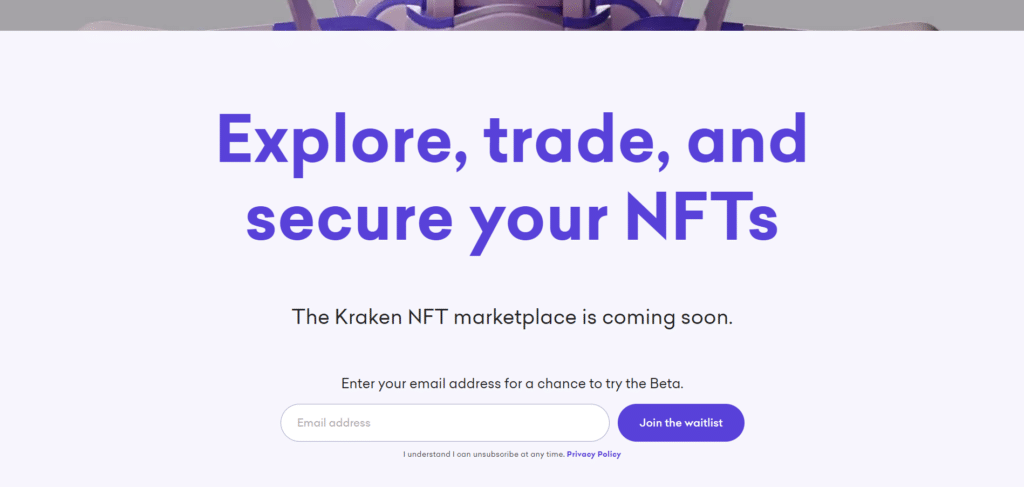 Immagine che mostra come Kraken stia per lanciare il suo mercato NFT.