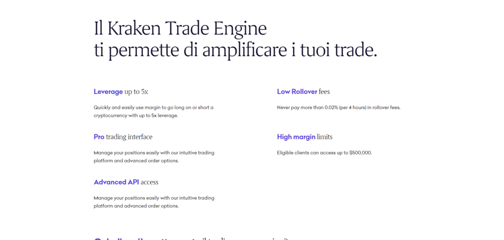 Immagine che mostra la possibilità di fare trading con leva su Kraken.