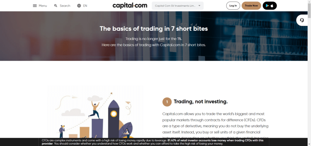 Immagine che mostra le basi del trading spiegate da Capital.com