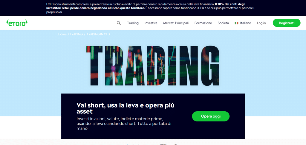 Immagine che mostra la possibilità sia di poter fare trading di CFD che di acquistare direttamente le criptovalute.