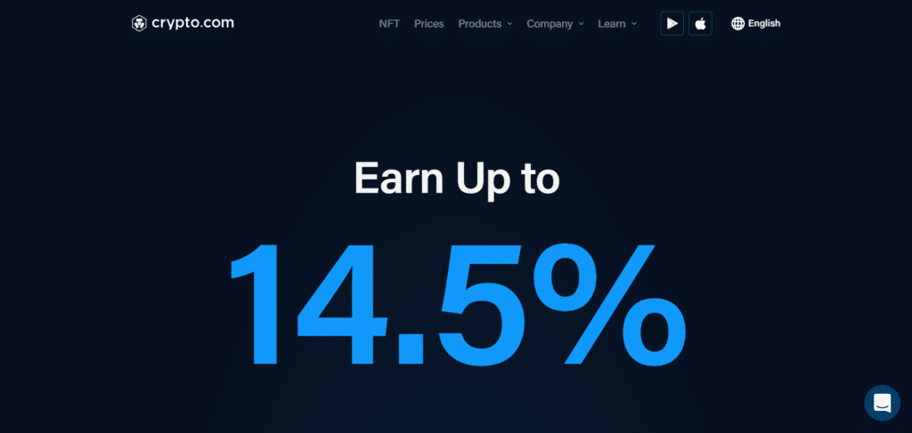 Immagine che mostra la possibilità su Crypto.com di guadagnare fino al 14,5% di interessi.