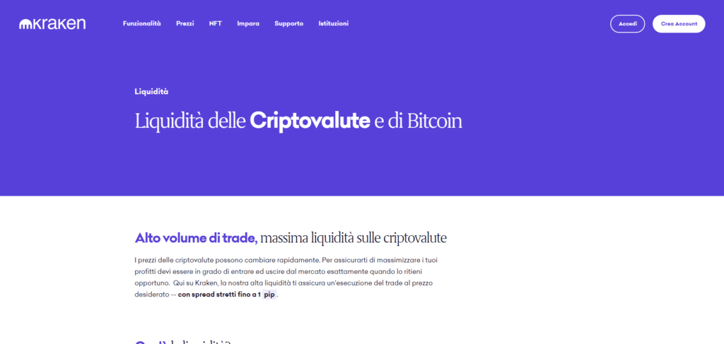 Immagine che mostra come Kraken sia uno degli exchange di criptovalute con maggiore liquidità