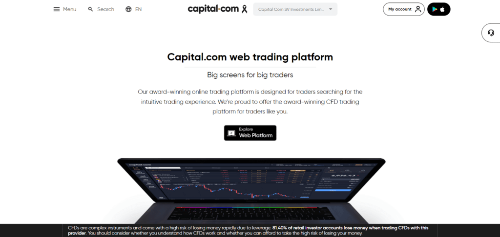 Immagine che mostra come la piattaforma web di Capital.com goda del premio come miglior piattaforma per il trading di CFD.