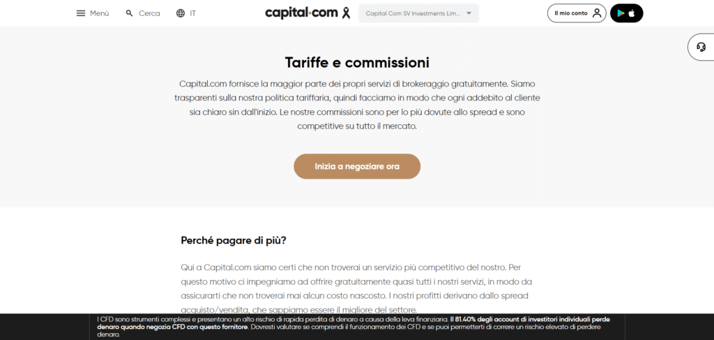 Immagine che spiega come le commissioni di Capital.com siano tra le più competitive nel mercato dei broker di CFD.